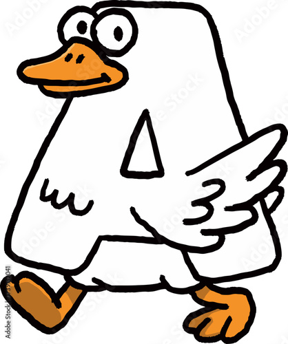 Silly goose letter character funny white goose walking. Cute animal alphabet design with happy walking expression
