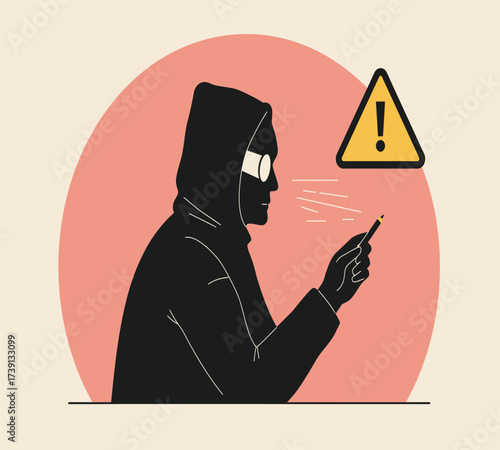 Hooded Hacker with Laptop and Binary Code — Cybersecurity Vector Illustration