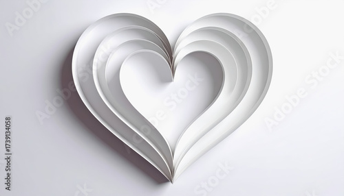 Simple and elegant paper heart cut-out against a clean white background with ample space for text and customization