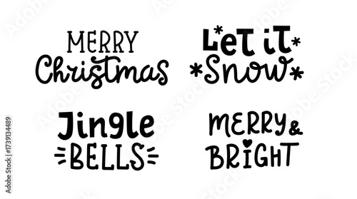 Christmas greetings set. Hand drawn vector festive lettering. Stickers or prints templates