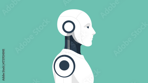Humanoid robot side view portrait, symbol of technology, digital future, engineering, modern society, innovation and machine concept for industry and development. Flat vector illustration.