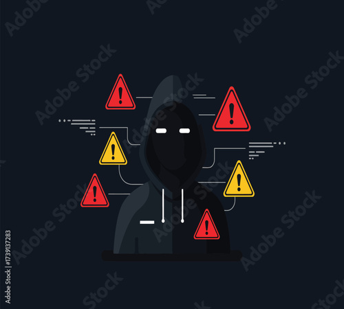 Hooded Hacker with Laptop and Binary Code — Cybersecurity Vector Illustration