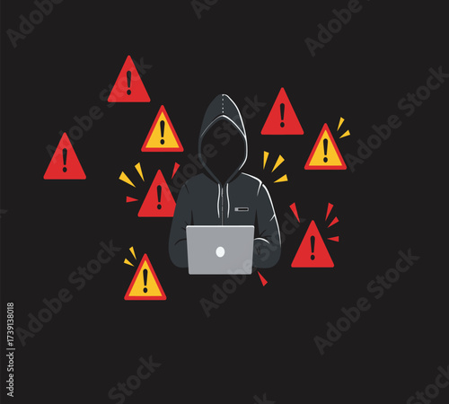 Anonymous Hacker at Computer — Dark Web and Data Breach Concept Vector