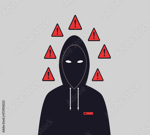 Hooded Hacker with Laptop and Binary Code — Cybersecurity Vector Illustration
