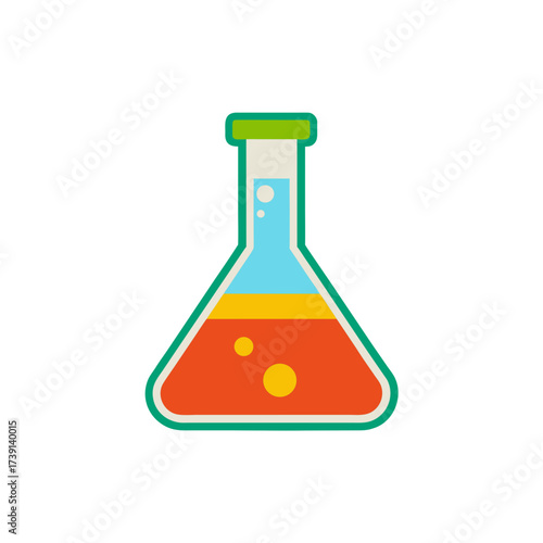 Colorful erlenmeyer flask with liquids isolated on transparent background
