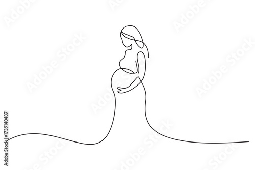 Continuous one line drawing of women pregnant. one line Icon drawing with white background