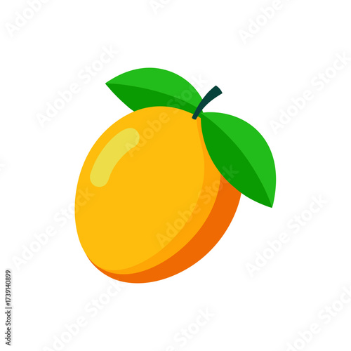 Yellow mango fruit with green leaves isolated on transparent background