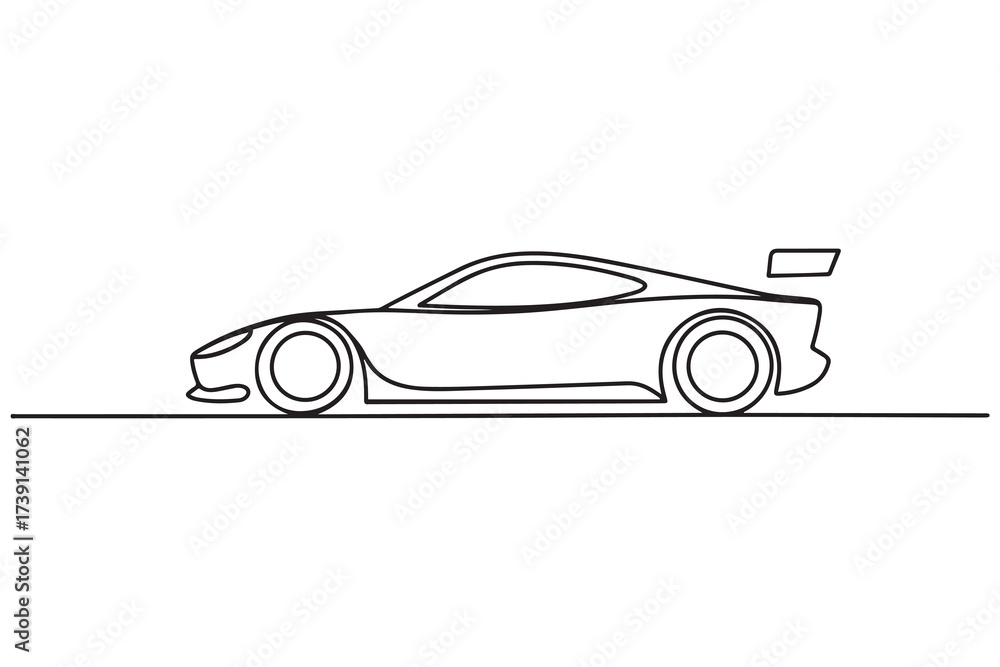 Naklejka premium Simple line of car racing vector. Continuous line drawing of racing car. one line Icon drawing with white background
