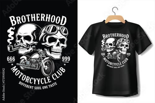 Brotherhood Motorcycle Club Skulls And Bike T Shirt Artwork