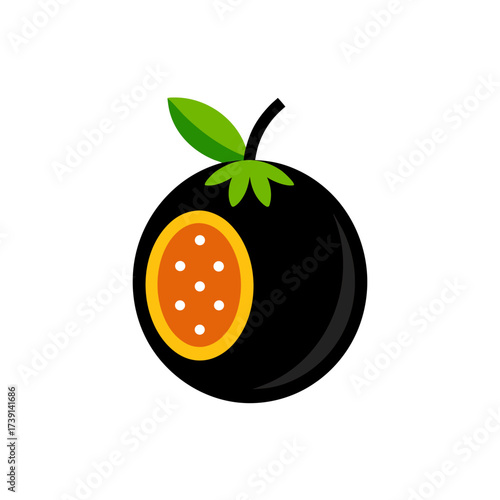 Stylized dark tomato with orange slice isolated on transparent background