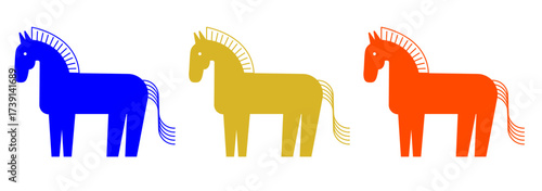 馬のイラストセット_たてがみ＋しっぽ_線画スタイル_ベクター_ブルー,レッド,ゴールド｜Horse Illustration Set_Mane & Tail_Line Style_Vector_Blue, Red, Gold
