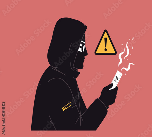 Hooded Hacker with Laptop and Binary Code — Cybersecurity Vector Illustration