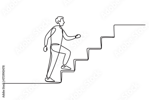Continuous one line drawing of a man climbs the stairs ambitions vector illustration. one line Icon drawing with white background