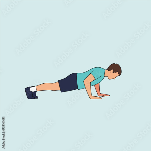 Illustration of a man doing a push-up exercise, demonstrating fitness and strength training in a minimalist style.