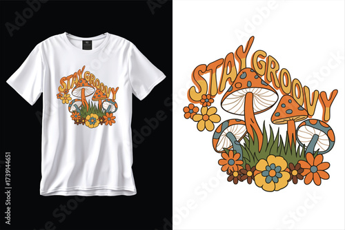 Groovy Psychedelic Mushroom Art Retro Boho T Shirt Design