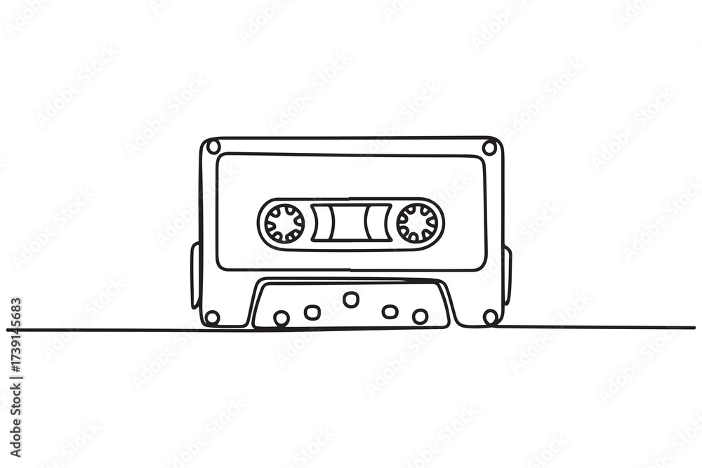 Obraz premium Continuous single line drawing of audio cassette vector illustration. one line Icon drawing with white background