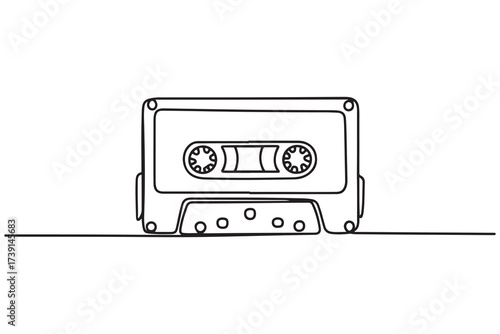 Continuous single line drawing of audio cassette vector illustration. one line Icon drawing with white background