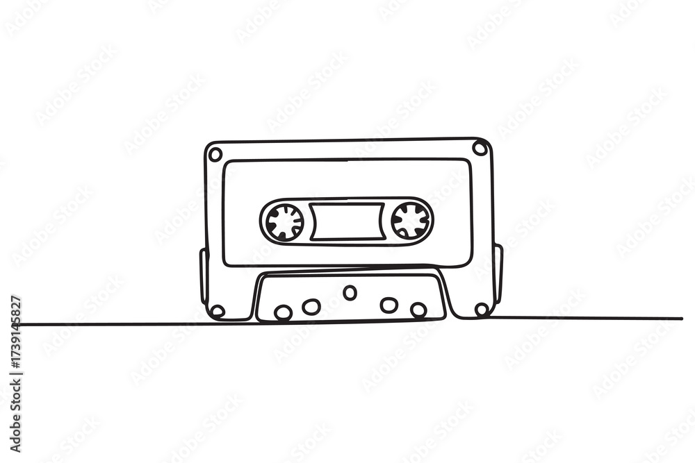 Obraz premium Continuous single line drawing of audio cassette vector illustration. one line Icon drawing with white background