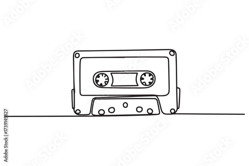 Continuous single line drawing of audio cassette vector illustration. one line Icon drawing with white background