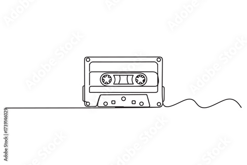 Continuous single line drawing of audio cassette vector illustration. one line Icon drawing with white background