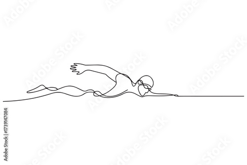 Continuous single line drawing of professional man swimming athlete training in the pool. one line Icon drawing with white background