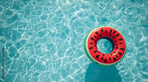 Top View of Inflatable Ring Floating in Swimming Pool on Sunny Day