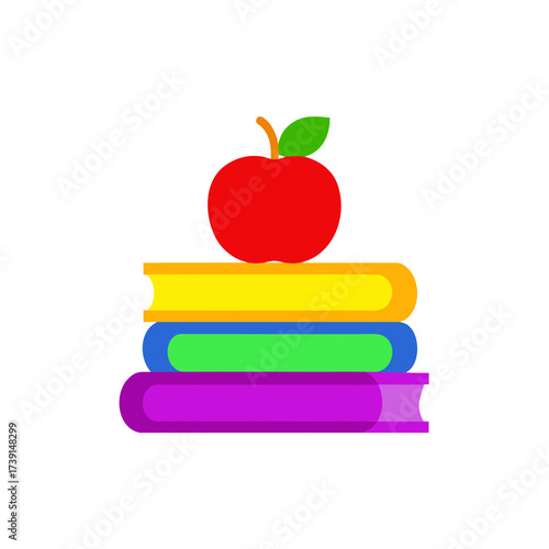 Apple on a stack of colorful books image on transparent background