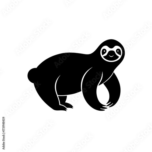 Silhouette of a cute cartoon sloth animal on transparent background