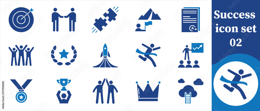 Fototapeta premium Success icons, images, layouts, performance, positive emotions, reports, charts, career, information, art, simple, office, business, banking and more