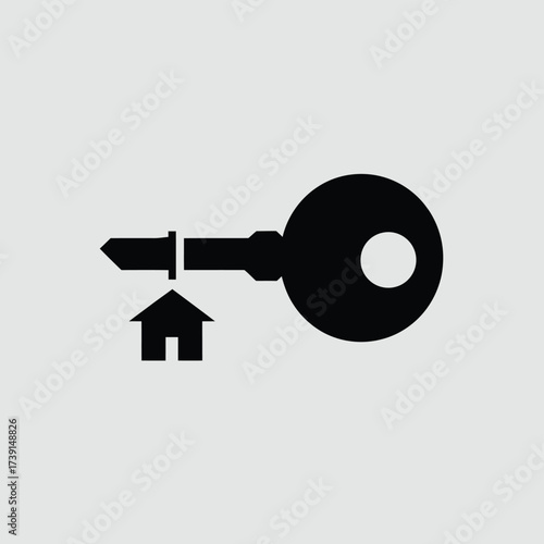 Abstract house key vector graphic scalable flat design icon for real estate and security eps file silhouette White background