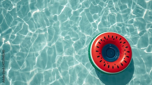 Top View of Inflatable Ring Floating in Swimming Pool on Sunny Day