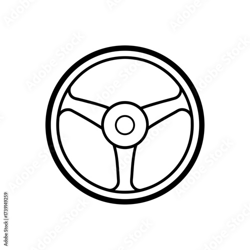 Steering wheel with three spokes outline on transparent background silhouette