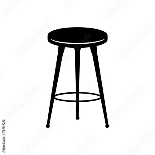 Illustration of a black three legged stool on transparent background silhouette