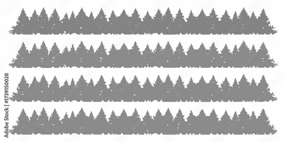 Fototapeta premium Seamless horizontal forest silhouette borders with pine trees and foliage in a repeating pattern