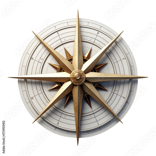 Detailed  shot presents a compass design, featuring a bright golden starburst overlaid on a circular, textured background, creating a striking visual effect against a dark, seamless backdrop.