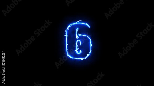 Blue neon countdown number icon with finance and information symbols