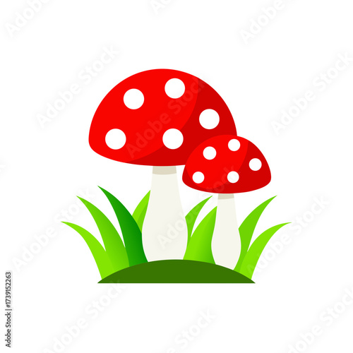 Two red mushrooms with white spots image on transparent background