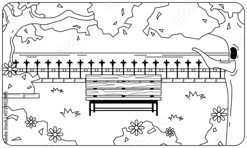 Coloring Bench in The Park. Children's activities