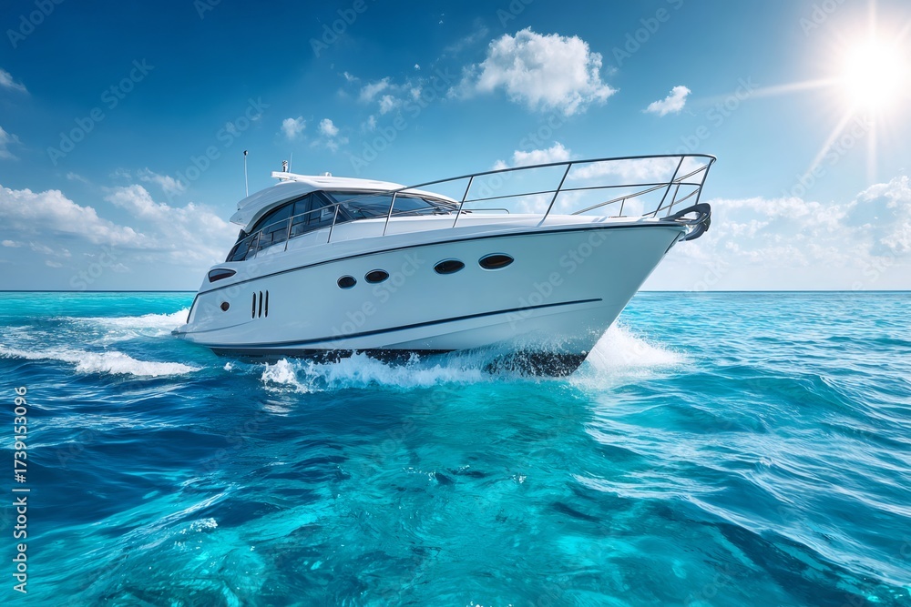 Fototapeta premium Yacht navigating clear blue tropical ocean water