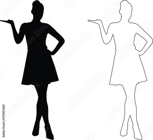 Women black dress icon set.Classic luxury dress.Long maxi, full and floor length dress icon.. Elegant evening gown for glamorous evening and cocktail party. Modern design. Flat vector illustration.