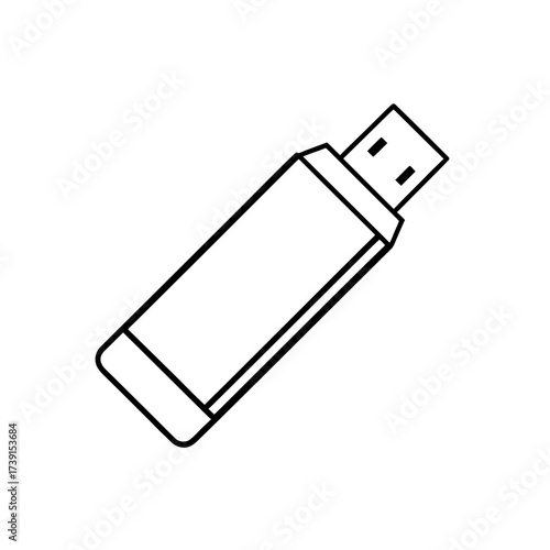 Outline drawing of a usb flash drive item on transparent background silhouette