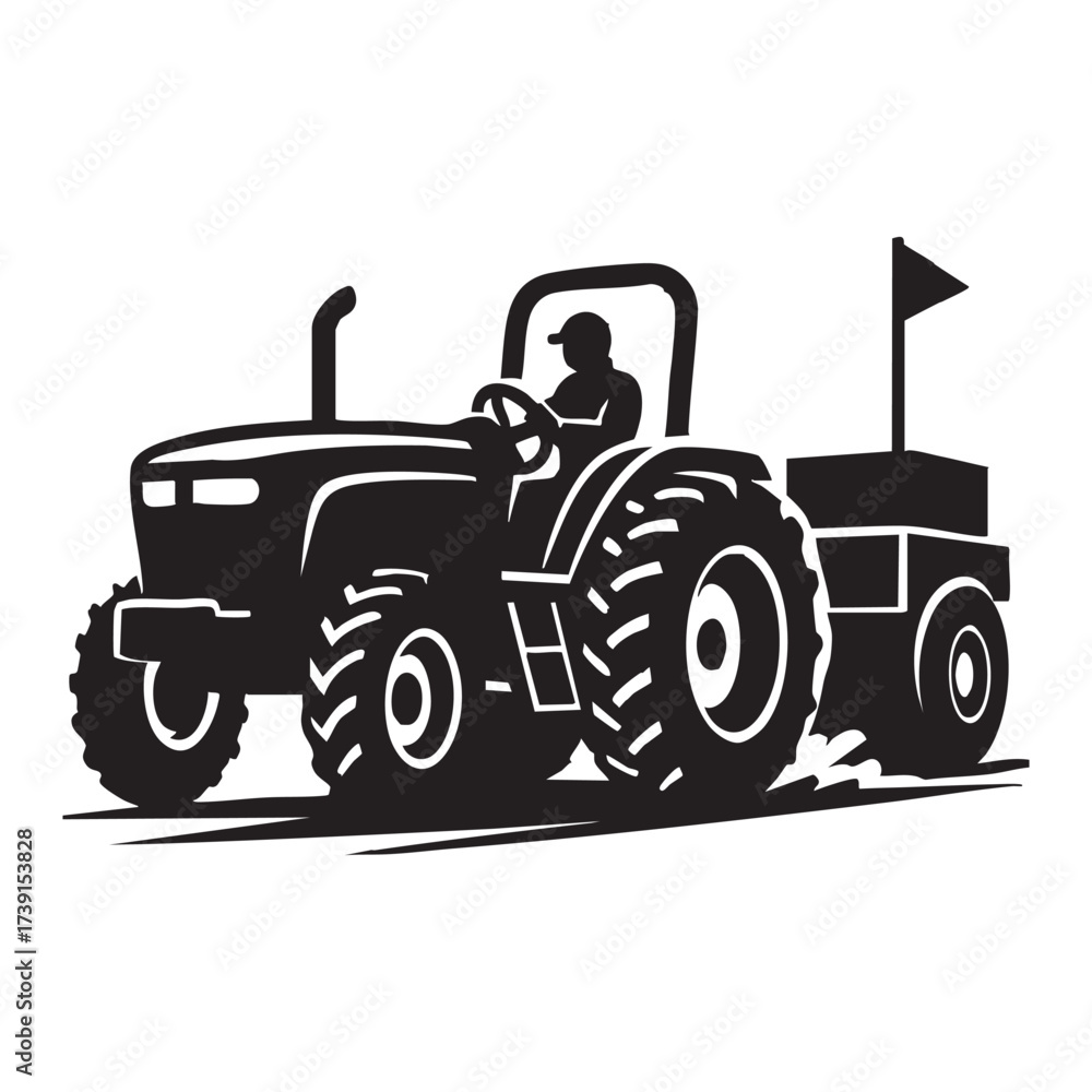 Obraz premium tractor pulling silhouette, tractor, silhouette tractor