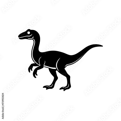 Silhouette of a black dinosaur raptor art on transparent background
