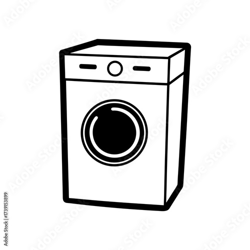 Illustration of a front load washing machine on transparent background silhouette