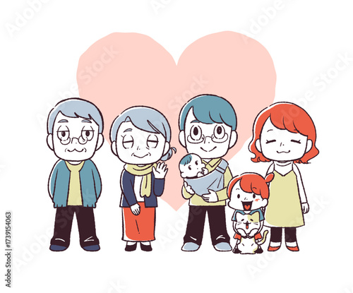 3世代家族のイラスト