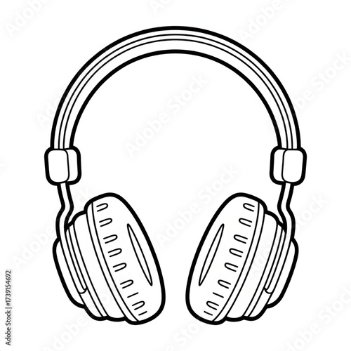 Headphone Colouring Page - Listening Music Device Illustration 