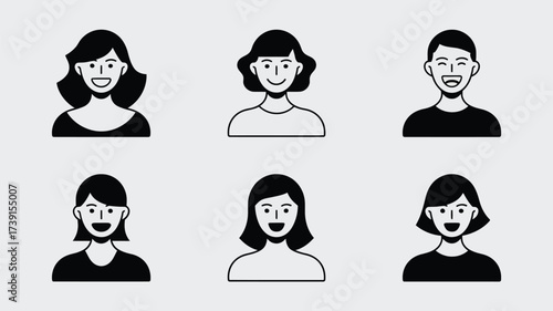 Doodle style set of six diverse online dating avatars vector illustration scalable eps icon collection silhouette White background