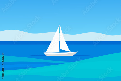 A white sailboat on the blue ocean view