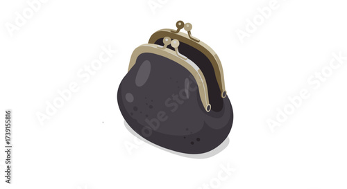 Vintage coin purse with clasps in isometric style on white background