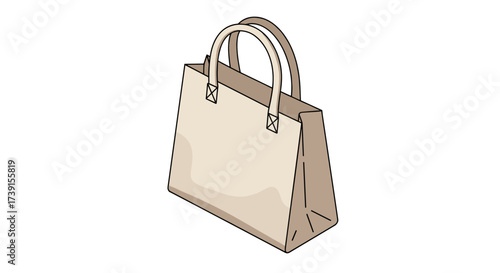 Elegant beige tote bag with handles on white background